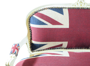 Close up of Nailheads and Upholstery of Union Jack Children's Bench
