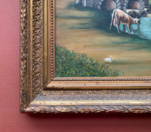 Close up of Frame of Framed Painting of Village Scene