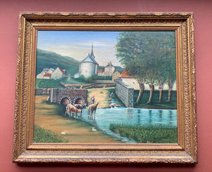 Framed Painting of Village Scene, Borremans