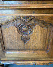 Close up of Detail on Door on Oak China Hutch, Small French Hutch