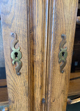 Close up of hardware on Oak China Hutch, Small French Hutch