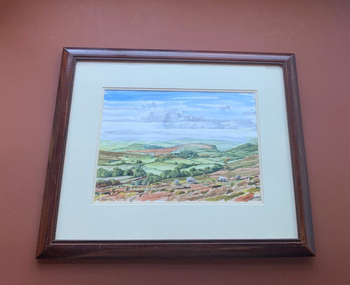 C. Adams Framed Watercolor Painting of Field with Sheep