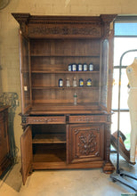 Open Doors and Drawers of Heavily Carved Hunt Vitrine