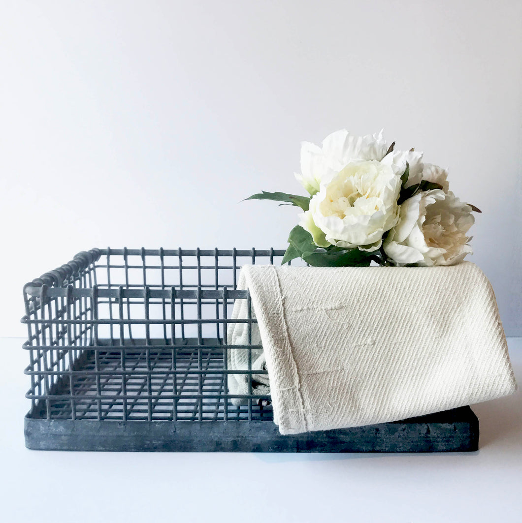 Small Industrial Metal Crate with White Flowers and Tablecloth